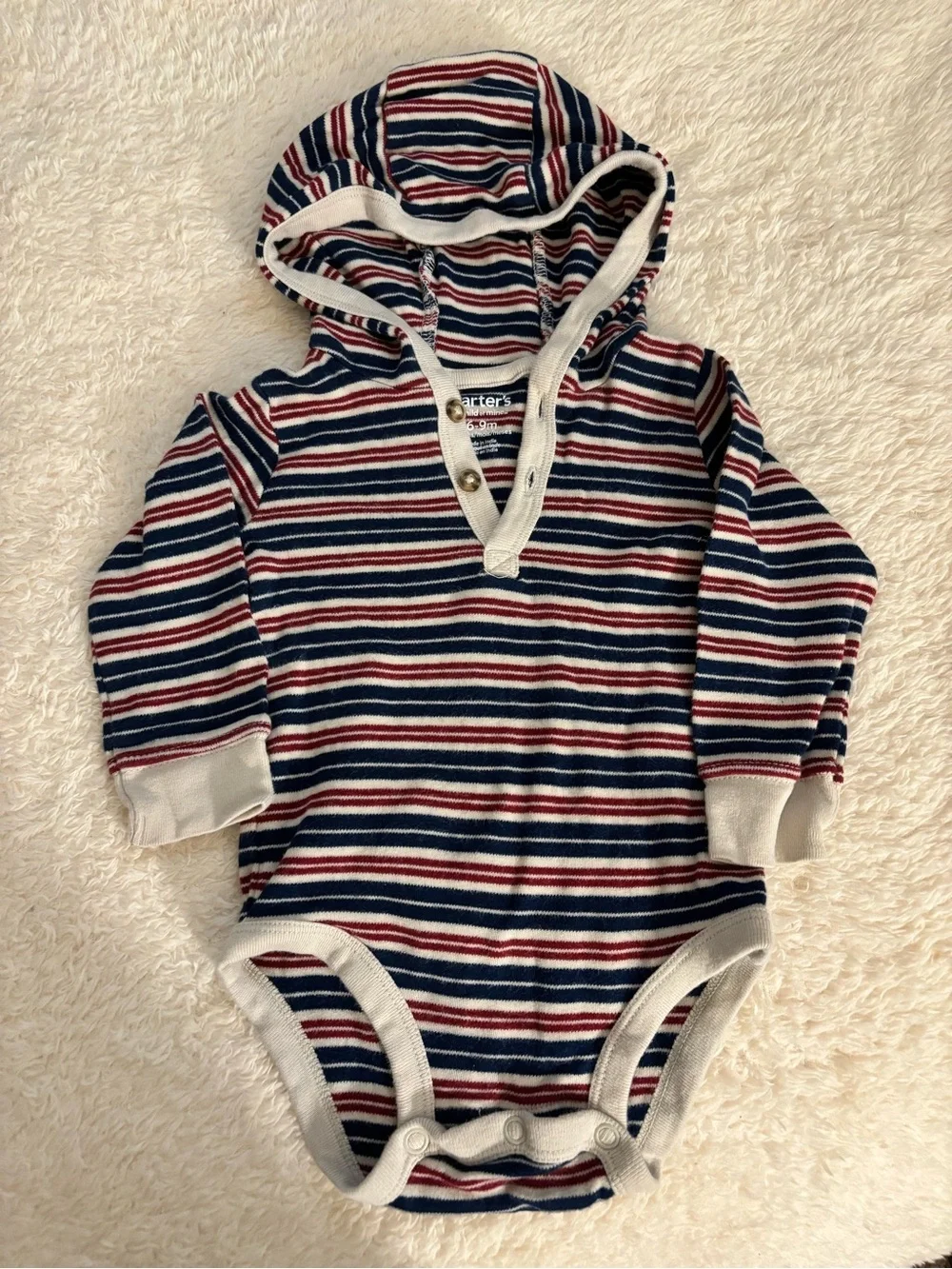 Carter's Navy, Red & White Striped Hooded Baby One-Piece